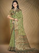 Organza Green Traditional Wear Weaving Saree